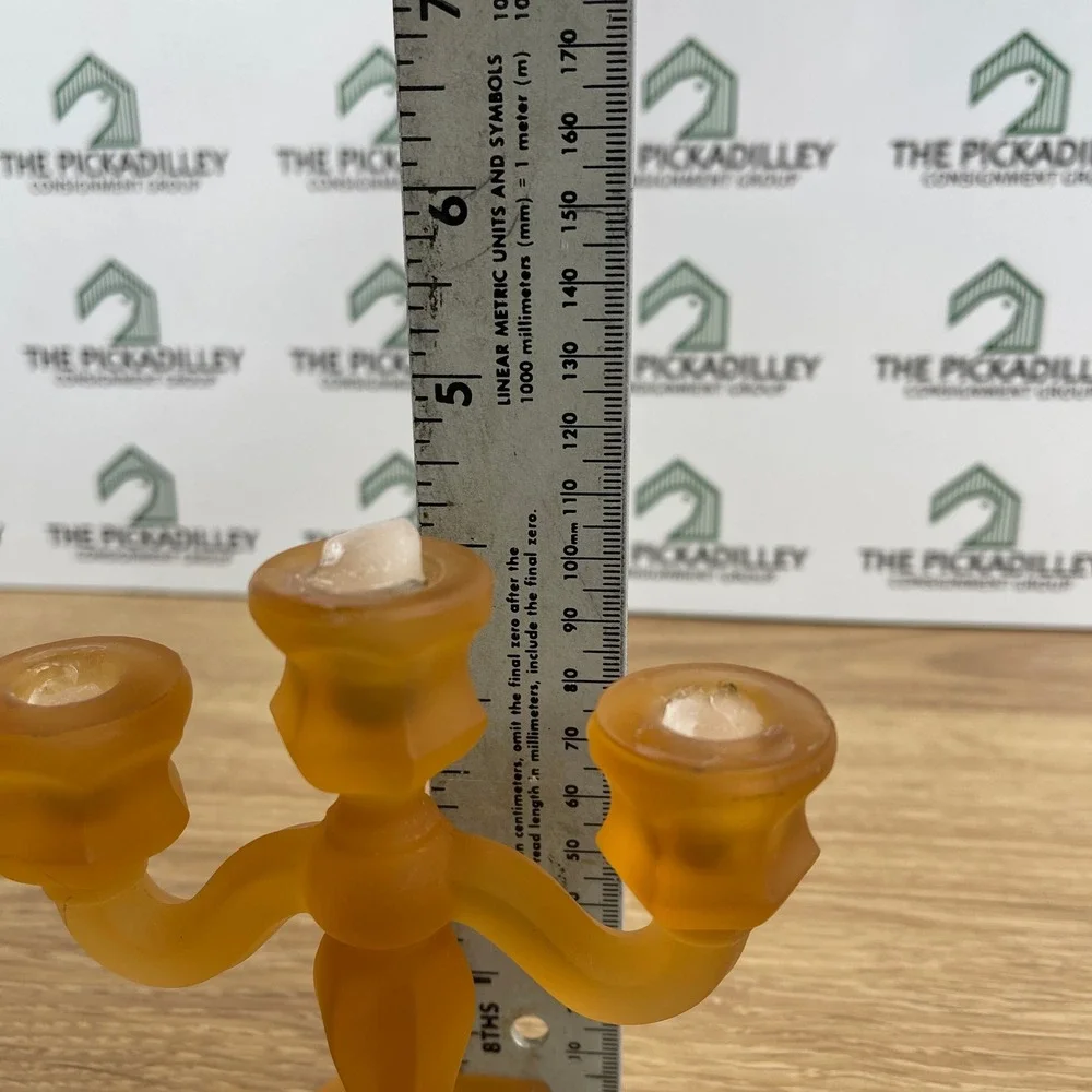 Vintage Amber Frosted Glass Candelabra and White Milk Glass Taper Holder Set 3pc